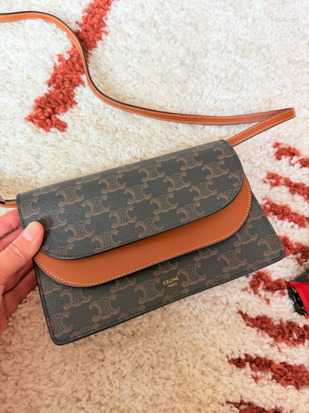 Celine Brown & Tan Triomphe wallet on Strap Bag